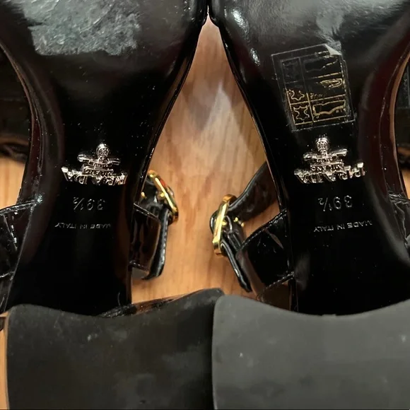 PRADA Patent Leather Kilt Block-Heel Sandals - Picture 14 of 15